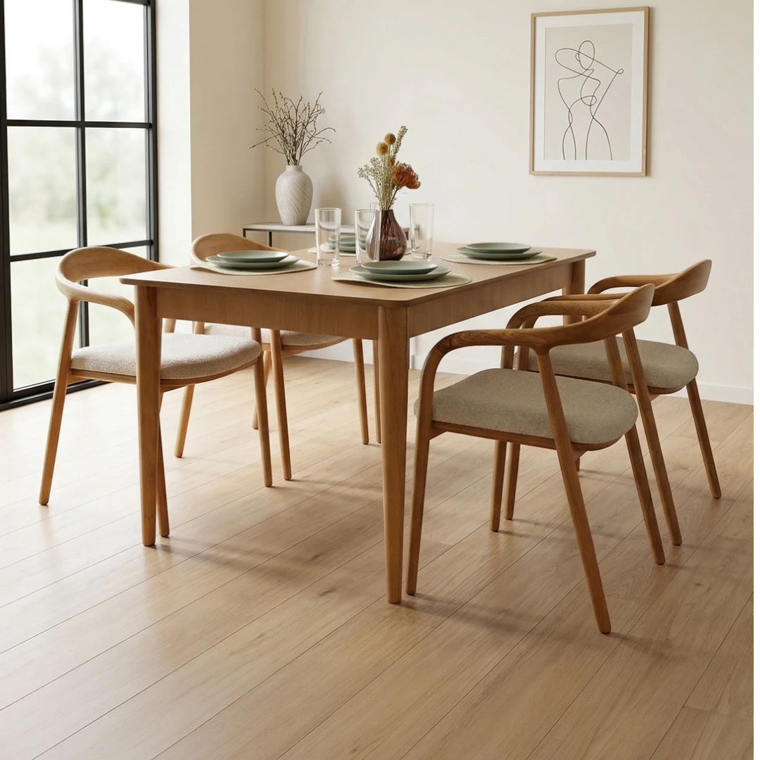 Panel Masa & Yılan Sandalye Takımı | 4 Kişilik Modern Ahşap Yemek Seti